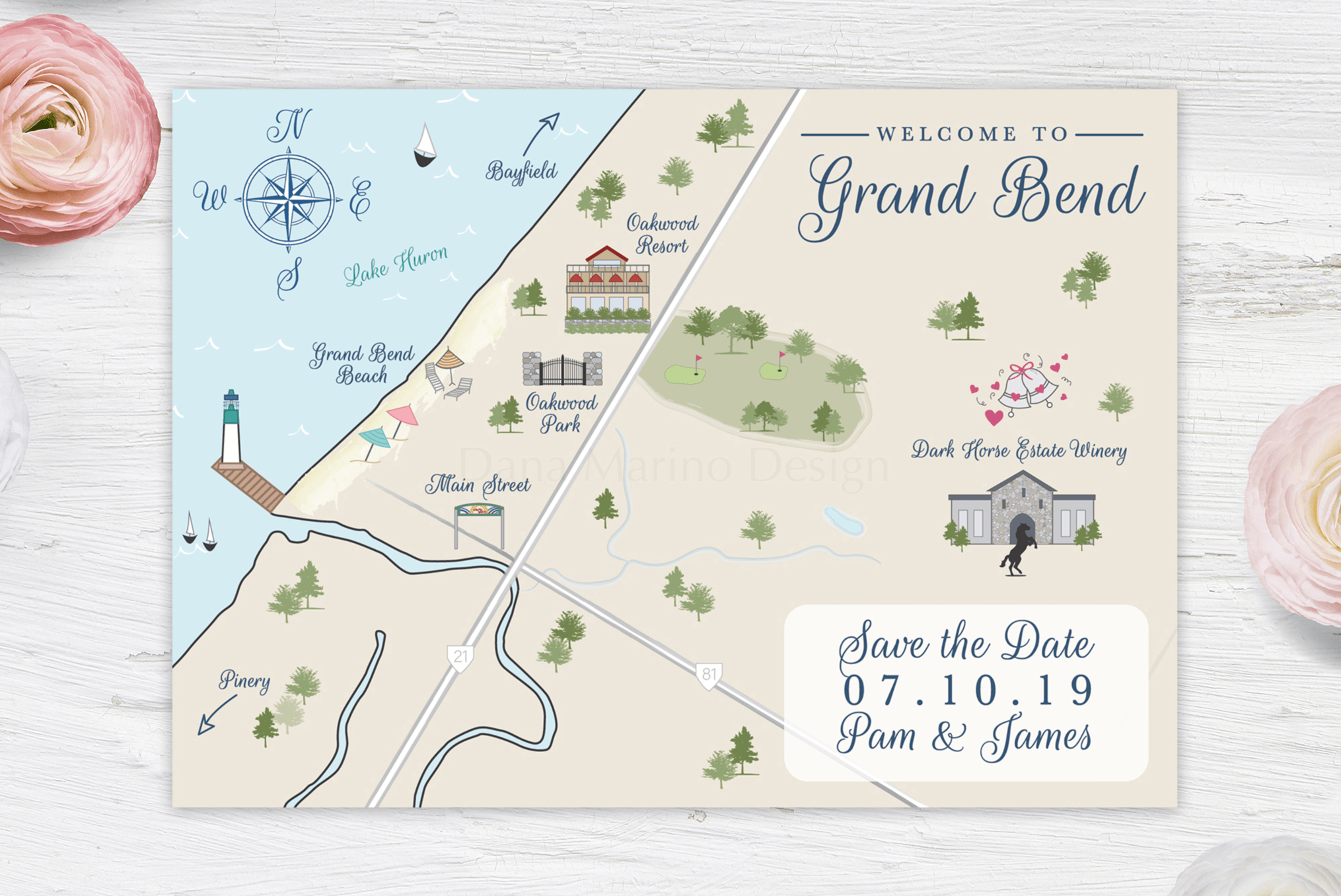 Grand Bend, Ontario Custom Wedding Map