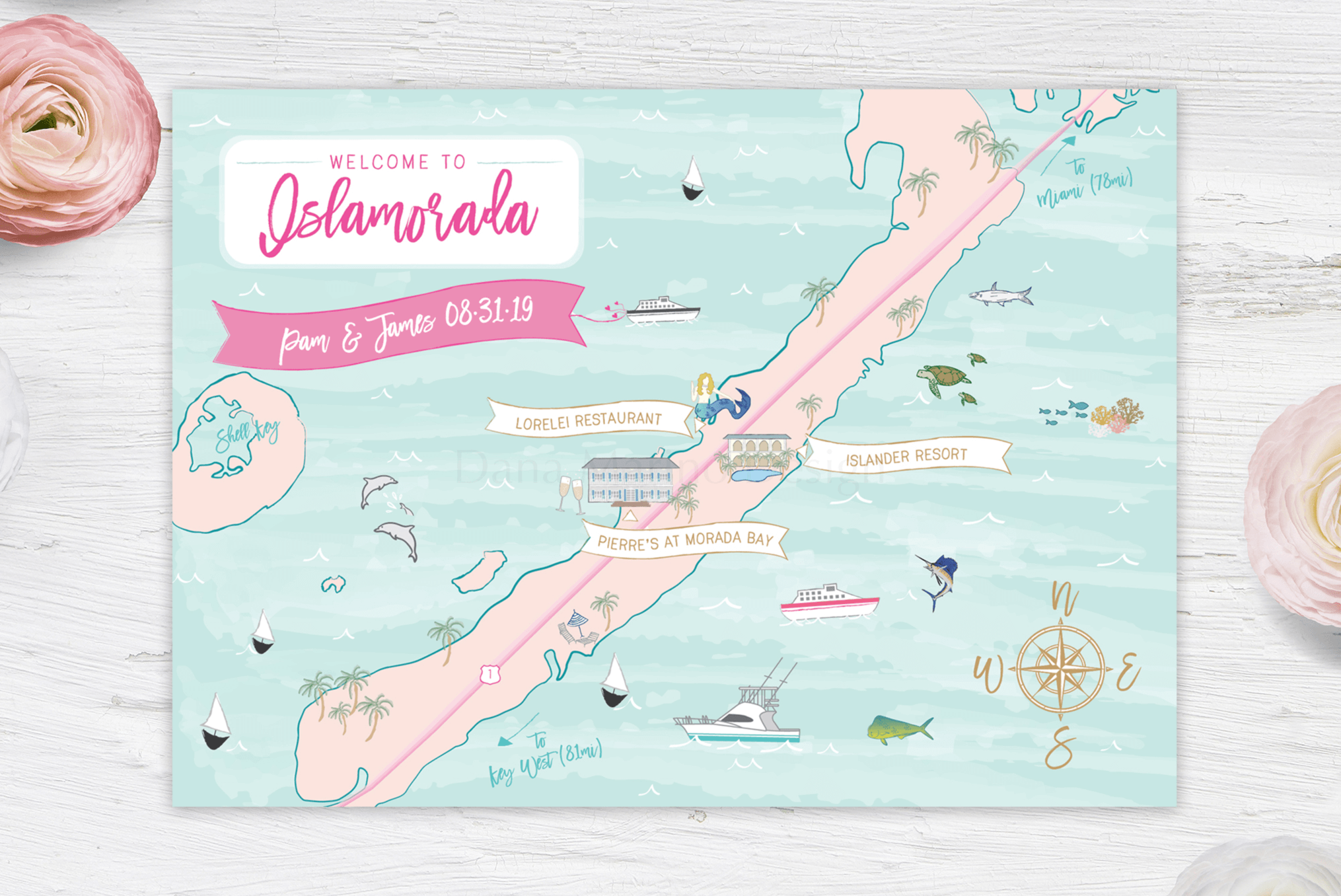 Islamorada, Florida Custom Wedding Map