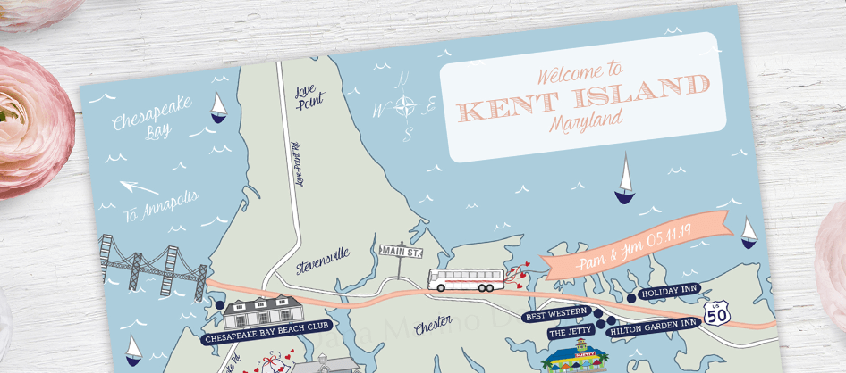 Kent Island Custom Wedding Map