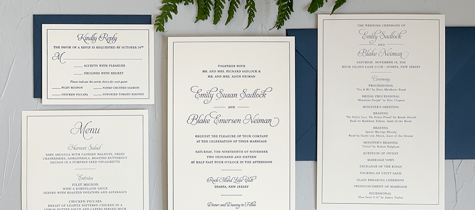 Cobalt Blue Letterpress Wedding Invitation Suite