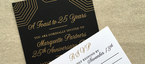 Marquette Partners Black and Gold Anniversary Party Invitation