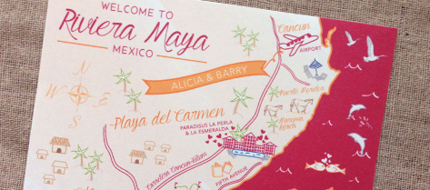Illustrated Riviera Maya Map Save the Date