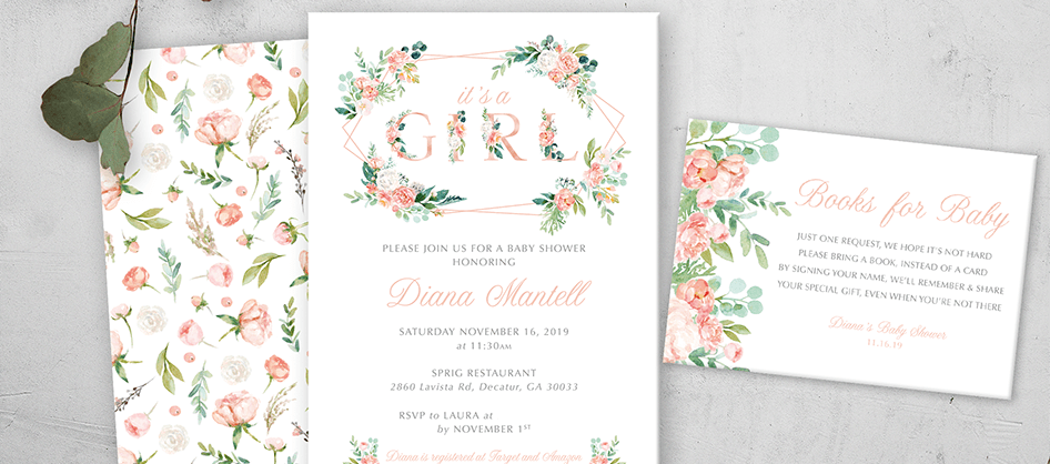 Geometric Floral Girl Baby Shower Invitation