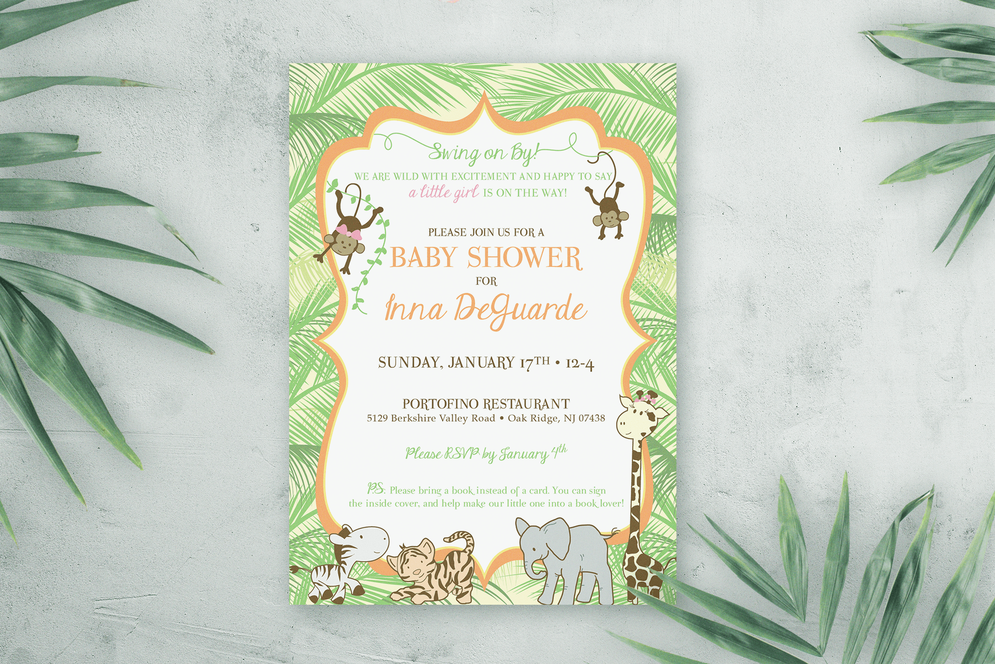 Palm Tree Jungle Baby Shower Invitation