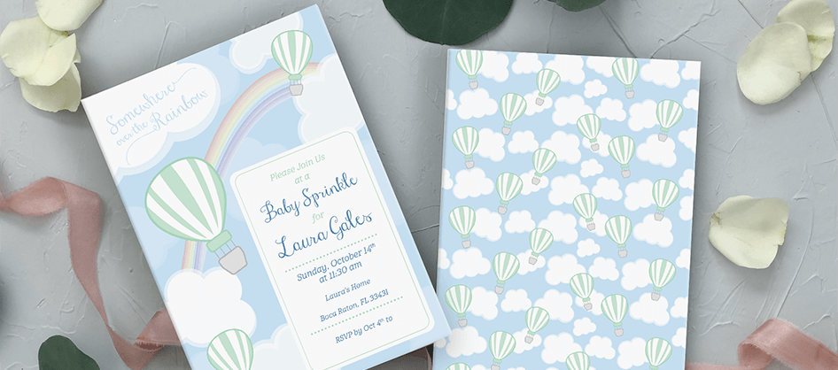 Rainbow Hot Air Balloon Baby Sprinkle Invitation