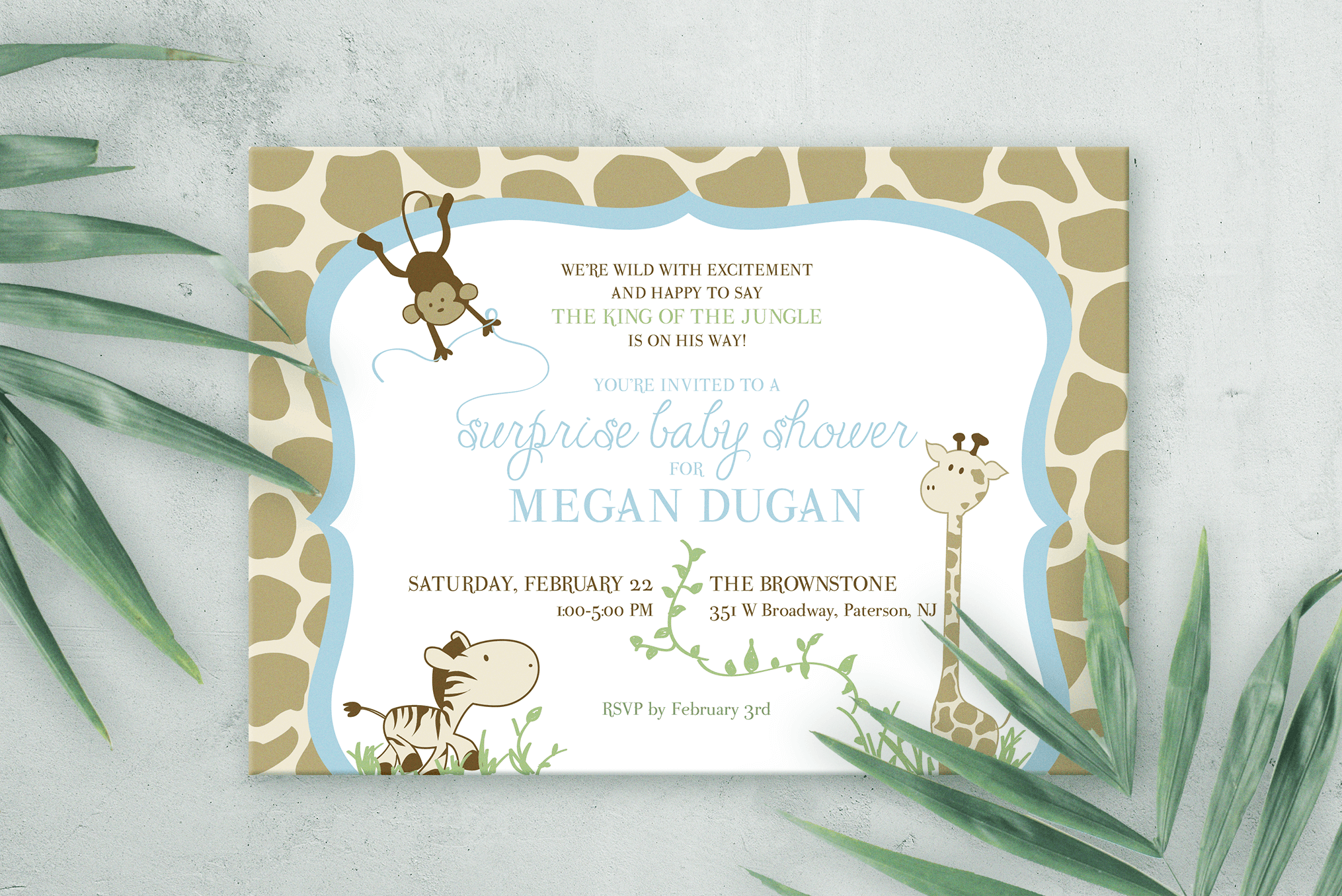 Monkey Jungle Boy Baby Shower Invitation