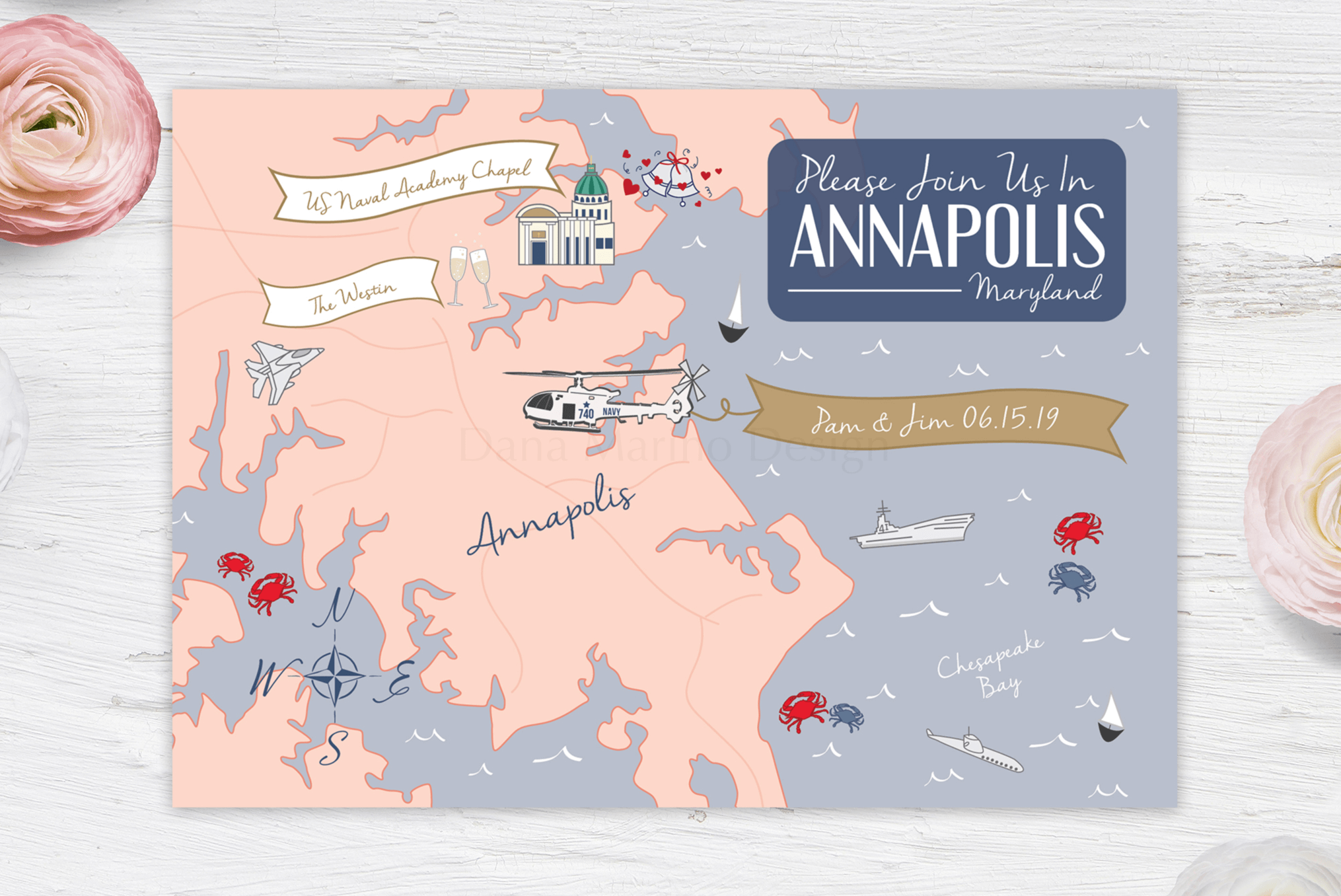 Annapolis, Maryland Custom Wedding Map