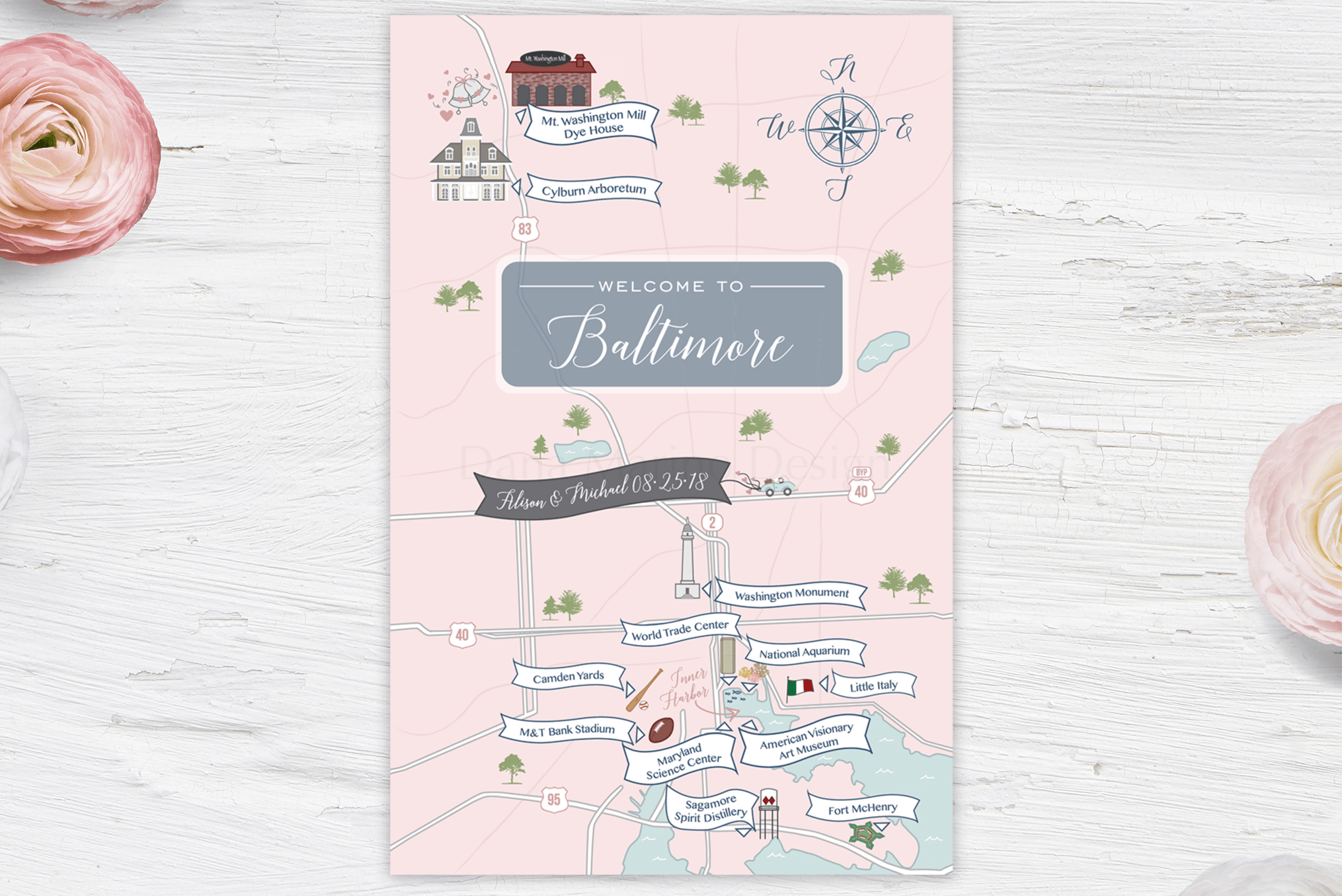 Baltimore, Maryland Keys Custom Wedding Map