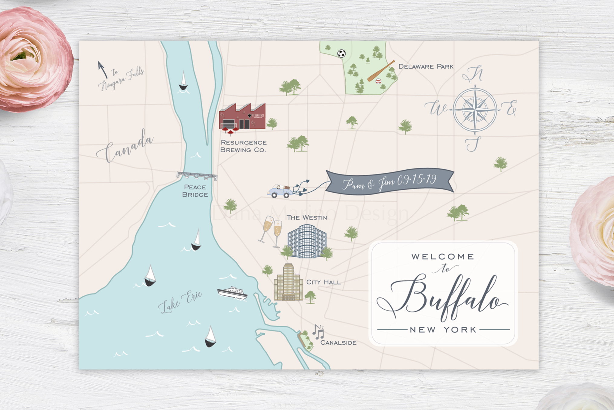 Buffalo, New York Custom Wedding Map