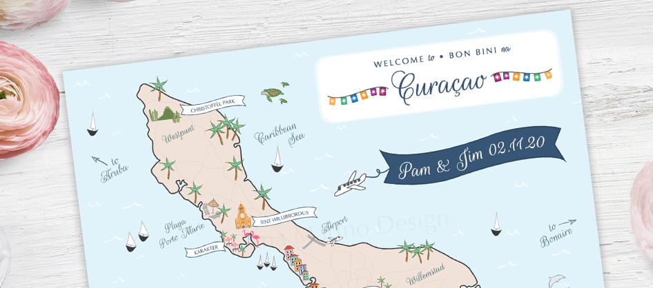 Curacao Custom Wedding Map