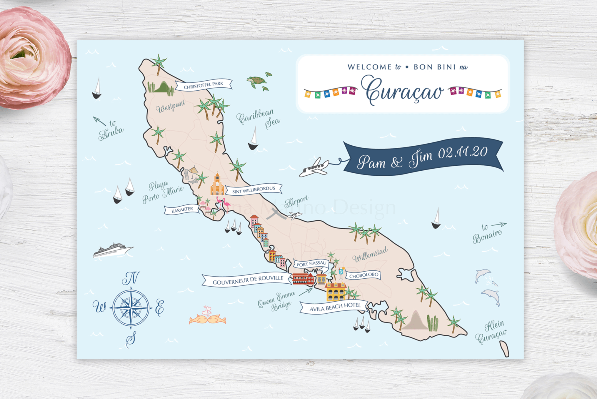 Curacao Custom Wedding Map