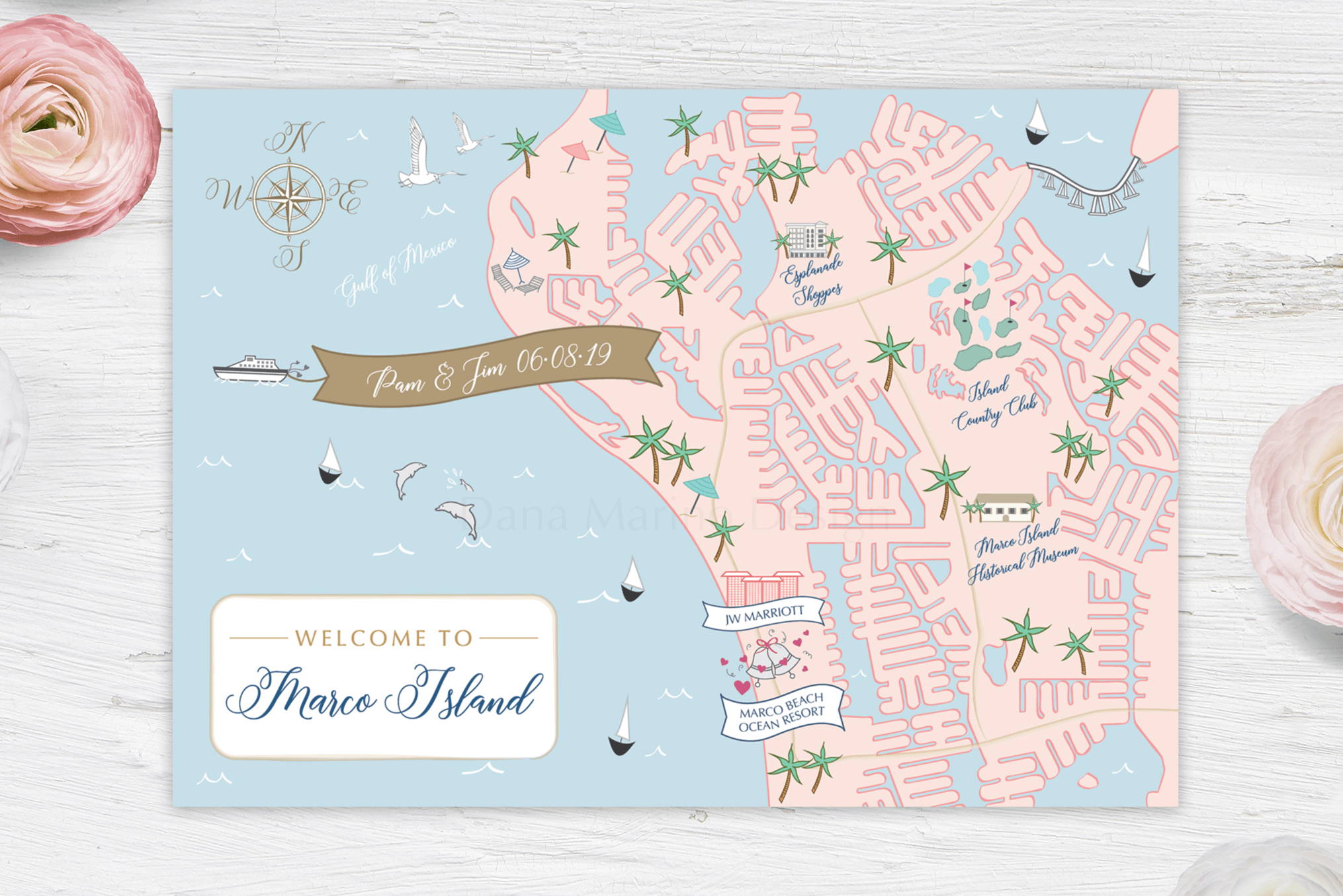 Marco Island, Florida Custom Wedding Map