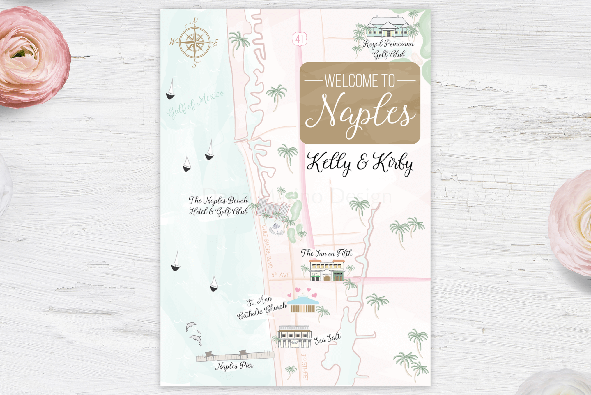 Naples, Florida Custom Wedding Map