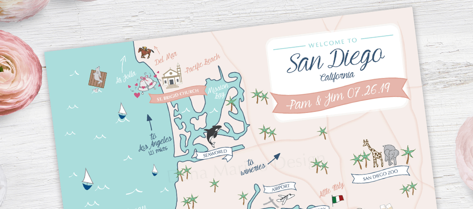 San Diego Custom Wedding Map