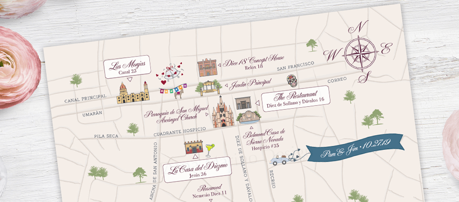 San Miguel de Allende Custom Wedding Map