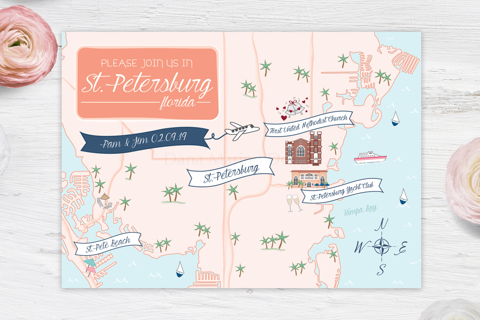 St. Petersburg, Florida Custom Wedding Map