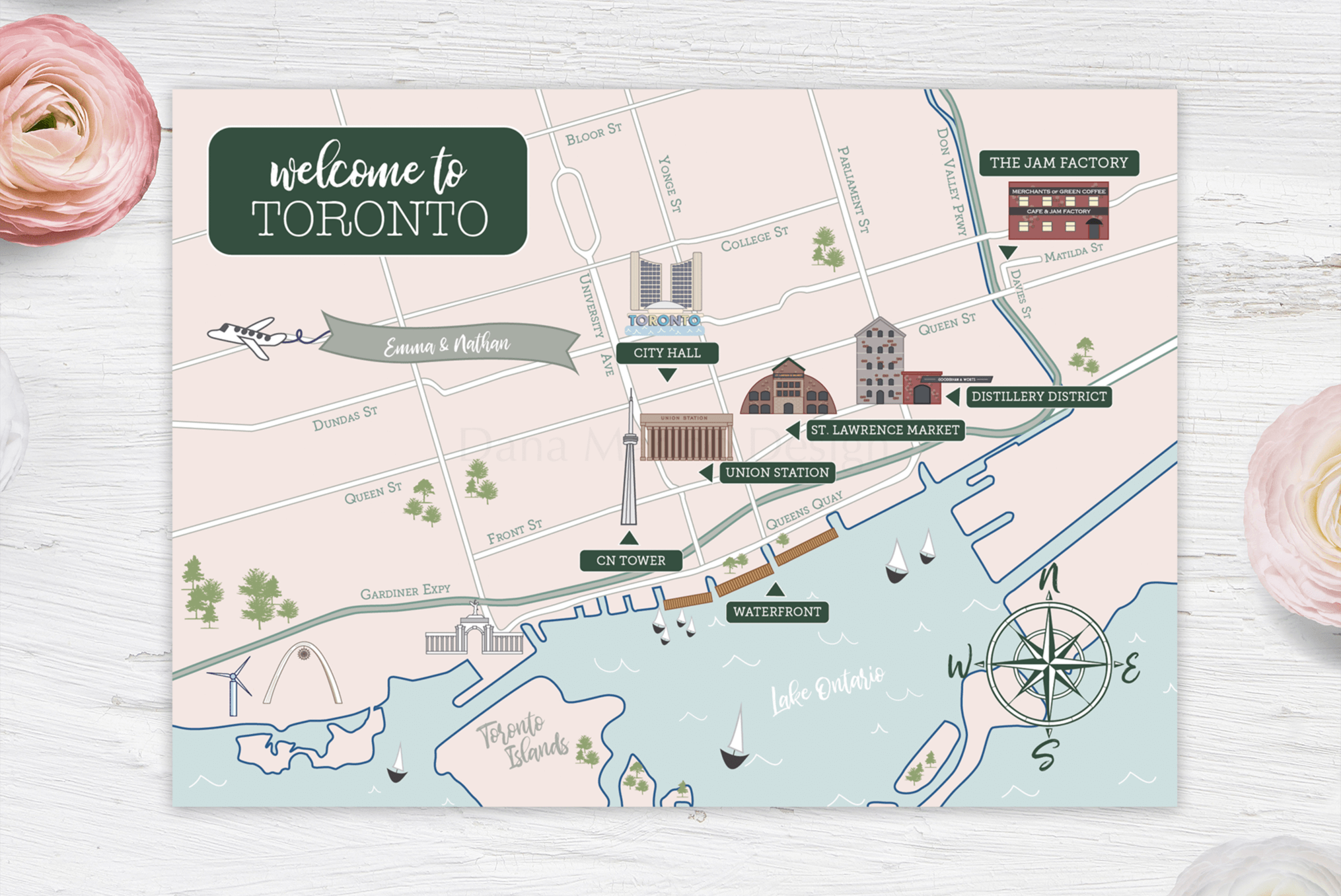 Toronto, Ontario Custom Wedding Map