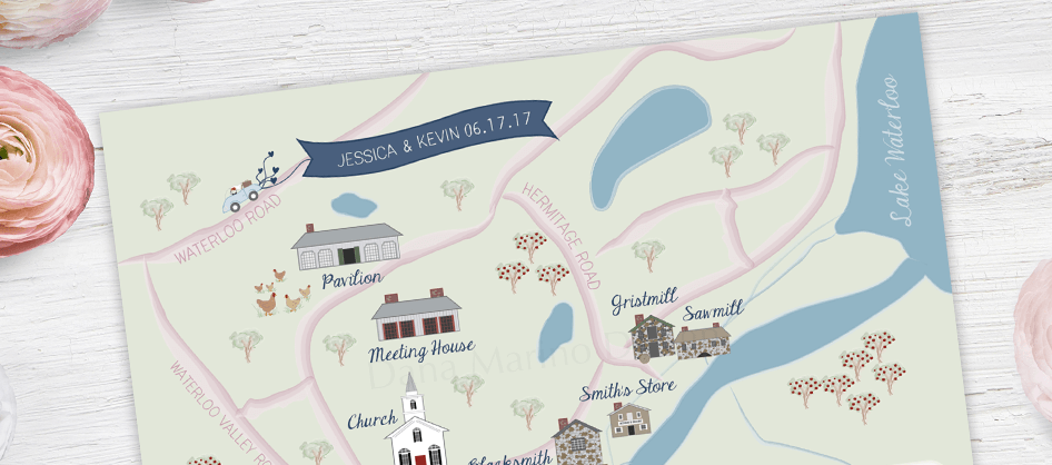 Waterloo Village Custom Wedding Map