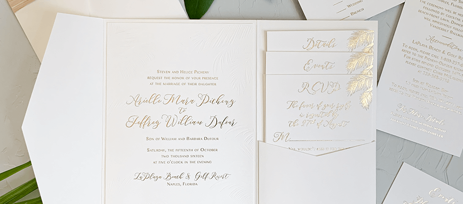 White Gold Foil Palm Tree Wedding Invitation