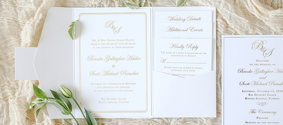 White and Gold Foil Pocket Invitation