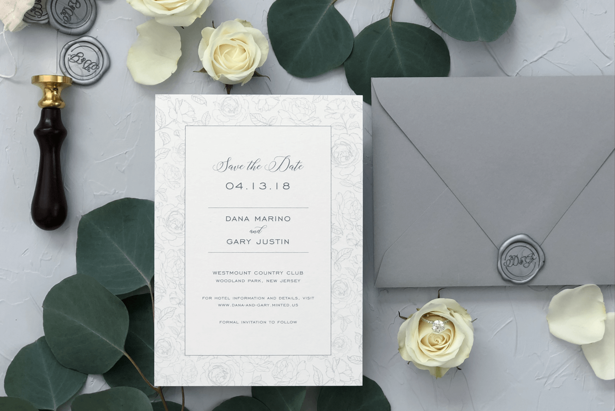 Charcoal Grey Save the Date with Wax Seal