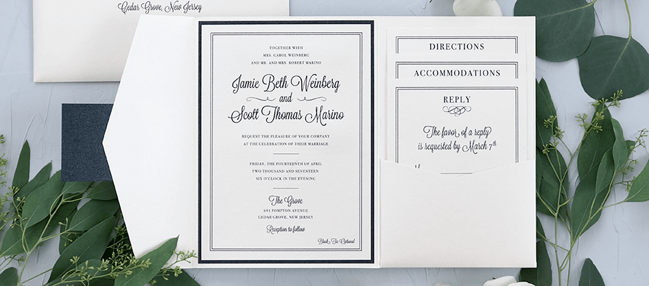 Cream and Black Pocket Wedding Invitations