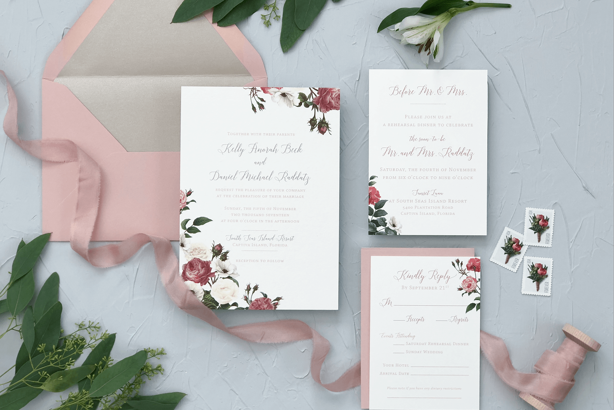 Vintage Rose Wedding Invitation Suite