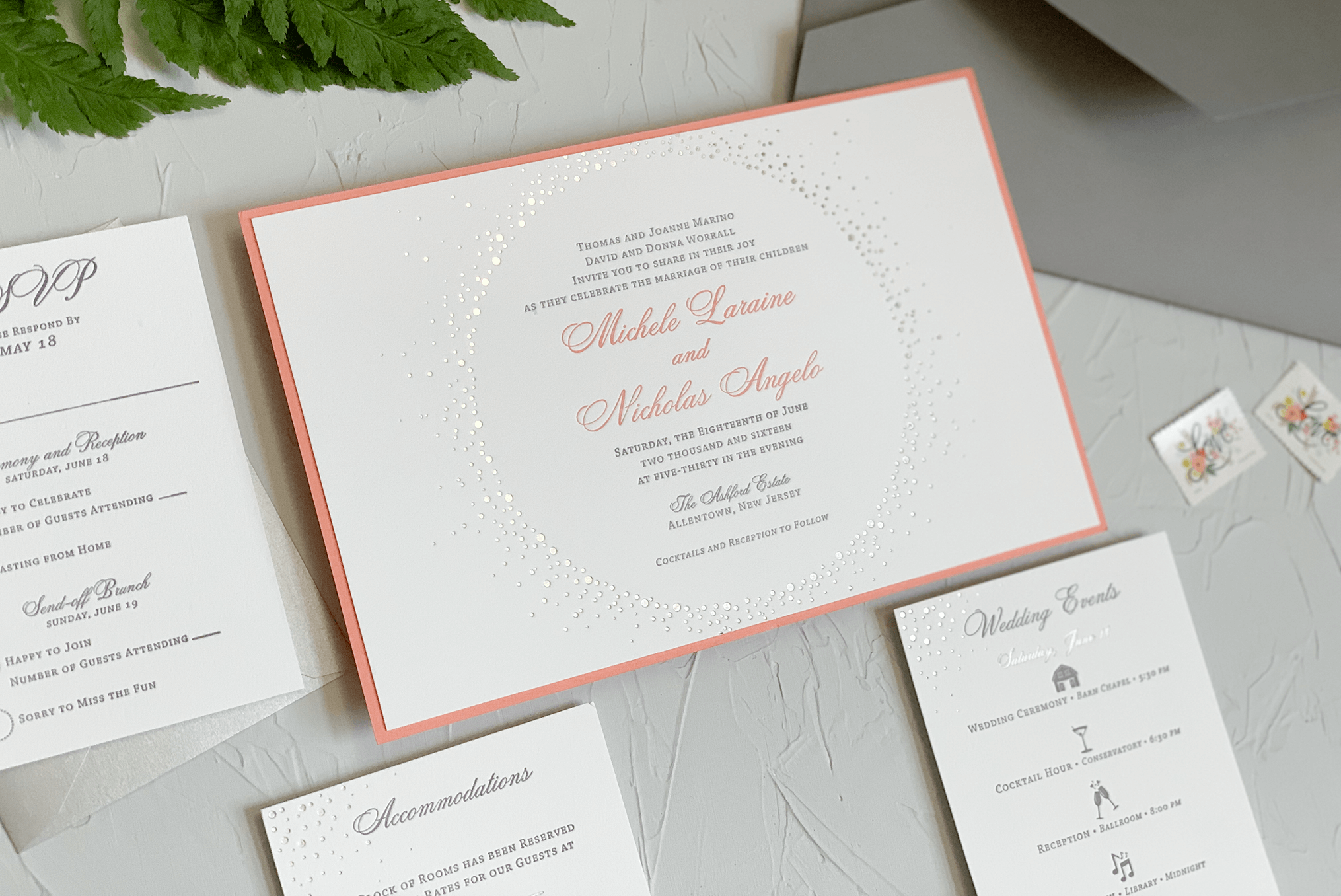 Cobalt Blue Letterpress Wedding Invitation Suite and Menu