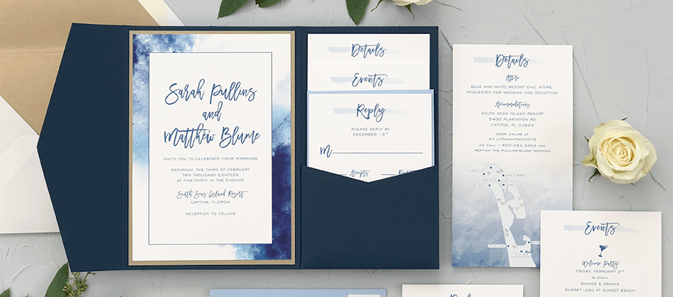 Ocean Blue Watercolor Pocket Invitation