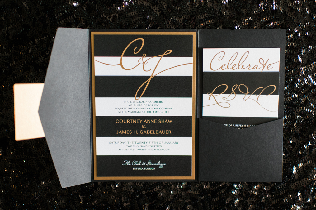 Black and White Striped Florida Wedding Invitation