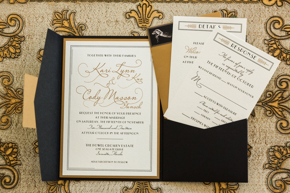 Black Ivory Gold Deco Wedding Invitation