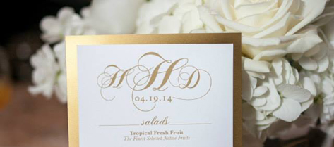 Haley and Don Gold Monogrammed Wedding Menu